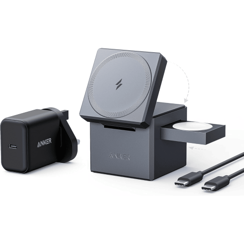 Anker 3-in-1 Cube with MagSafe Magnetic Charger, 15W Ultra-Fast Charging, Adjustable Viewing Angle Up to 60?, For Phone / Watch / Earphones, Small and Compact, Black | Y1811KA1