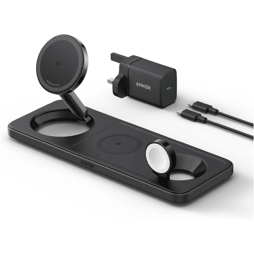 Anker Maggo Wireless Charging Pad 3 In 1 With USB-C To C Cable Included, Qi2 Certified 15W Charging, For Apple Devices, Smartphones, Smart Watches And Accessories, Black | B25M1211