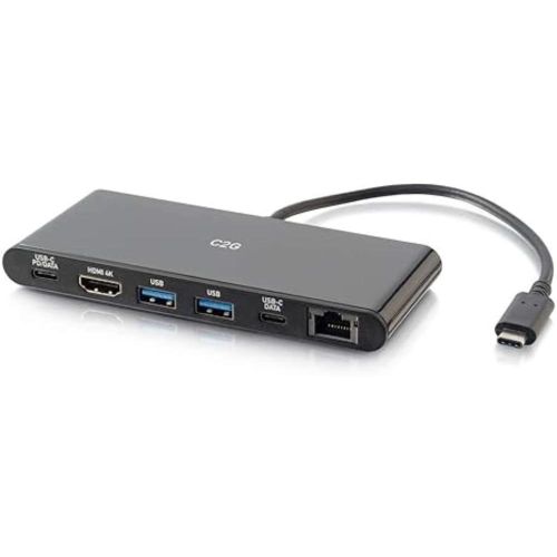 C2G 28845 USB-C Docking Station with 4K UHD HDMI, Ethernet, USB and Power Delivery, Black
