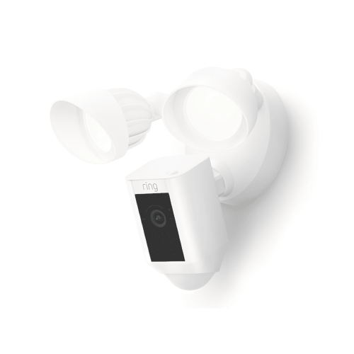 Ring Floodlight Cam Wired Plus, White with Ring Video Doorbell, Satin Nickel