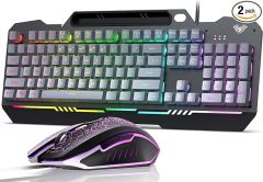 AULA Gaming Keyboard, 104 Keys Gaming Keyboard and Mouse Combo with RGB Backlit, All-Metal Panel, Anti-Ghosting, PC Gaming Keyboard and Mouse, Wired Gaming Keyboard Mouse Combo for MAC Xbox PC Gamers